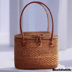 Woven Rattan Tote Bag – Ate Bag Stylish Trendy, Rattan Bag, Boho Bag, Etnic Bag, Bohemian Bag, Wooden Bag