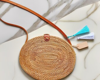 Borsa in rattan con clip ovale Borsa in rattan con clip Borsa in paglia, borsa boho, borsa etnica, borsa boho, borsa in legno