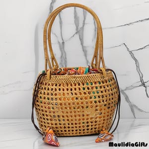 Elegante volle Atte Krawang Pitik Rattan gewebte Tasche, Rattan Tasche, Boho Tasche, Etnic Tasche, Boho Tasche, hölzerne Tasche