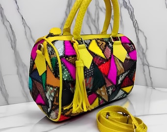Speedy Zigzag Handbag Elegant Python Skin, Snake Leather Bag, Real Snake Purse, Exotic Skin Bag, Python Leather