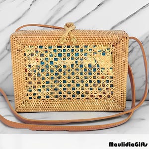 Full Rattan Woven Bag with Openwork Box Model, Rattan Bag, Boho Bag, Etnic Bag, Bohemian Bag, Wooden Bag