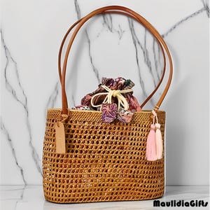 Rattan Shoulder Handbag Natural Woven Rattan Bag, Rattan Bag, Boho Bag, Etnic Bag, Bohemian Bag, Wooden Bag
