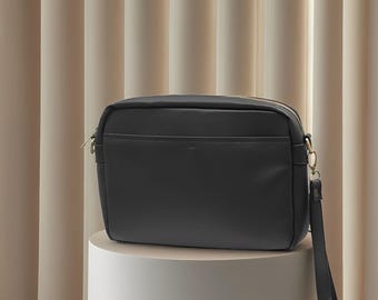 Stanford Premium Leather Men's Clutch and Sling Bag Black iPad 11" Tablet Handbag Versatile Tech Organizer Crossbody Bag