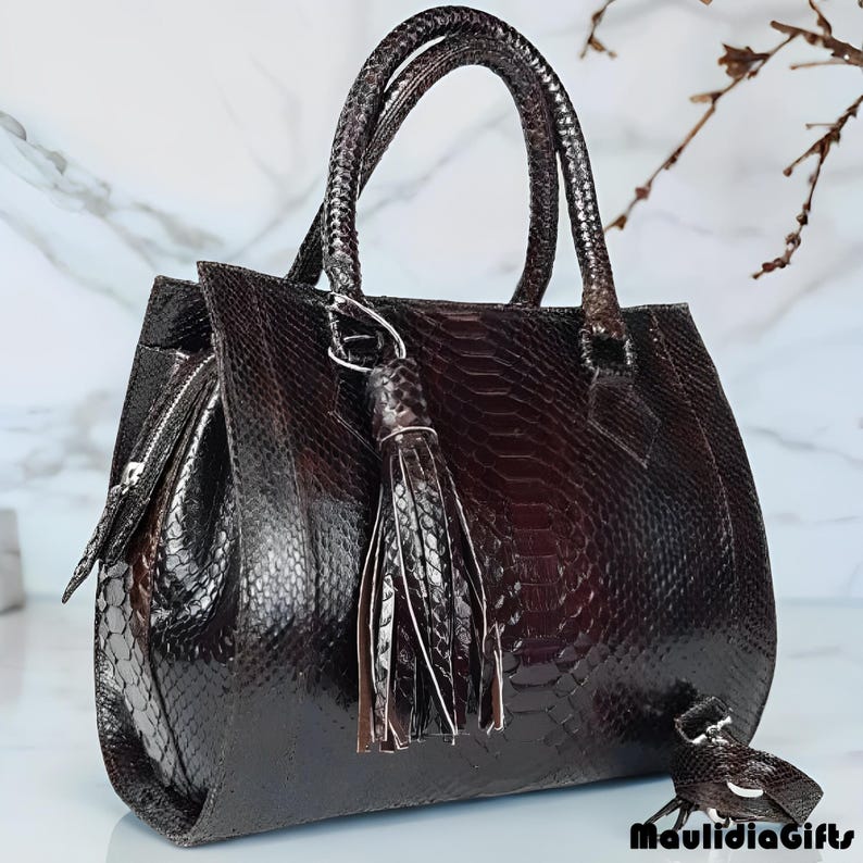 Selona Phyton Leather Tote – Elegant, Tough, Unique,Snake Leather Bag,Real Snake Purse,Exotic Skin Bag,Python Leather