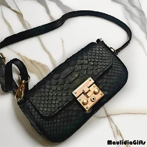 Compact Real Snake Skin Crossbody Bag, Snake Leather Bag, Real Snake Purse, Exotic Skin Bag, Python Leather