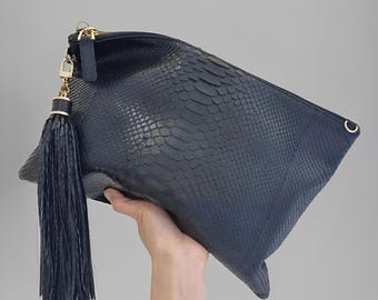 Handcrafted Python Leather Evening Clutch, Real Snake Purse, Exotic Skin Bag, Leather Bag, Python Leather