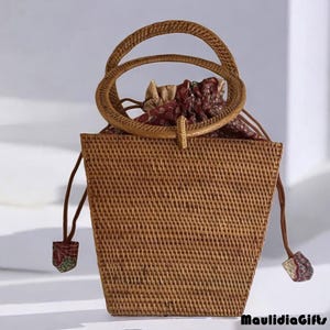Rattan Bags Handmade Balinese Rattan Woven Bags, Rattan Bag, Boho Bag, Etnic Bag, Bohemian Bag, Wooden Bag