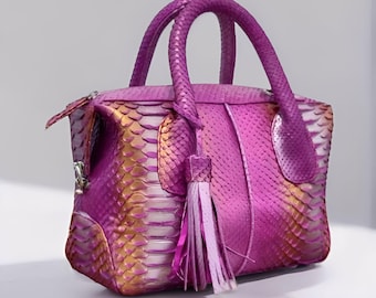 Bolso Natalie Best Seller en color polvoriento, elegante modelo para mujer, chic y versátil, bolso de piel de serpiente, bolso de piel de serpiente auténtica, bolso de piel exótica, pitón