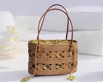 Karawang Sundung Borsa in rattan Look vintage, Borsa in rattan, Borsa Boho, Borsa etnica, Borsa Boho, Borsa in legno