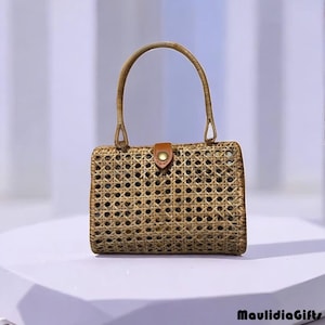 Sukra Handwoven Rattan Handbag Bali Essence, Rattan Bag, Boho Bag, Etnic Bag, Bohemian Bag, Wooden Bag