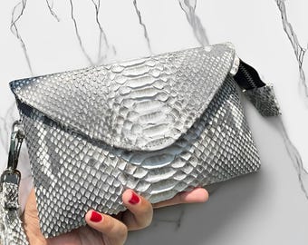 Exotic Snake Skin Envelope Clutch, Snake Leather Bag, Real Snake Purse, Exotic Skin Bag, Python Leather