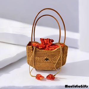 Trisna Curved Design Natürliche Rattan Handtasche, Rattan Tasche, Boho Tasche, Etnic Tasche, Boho Tasche, Holztasche