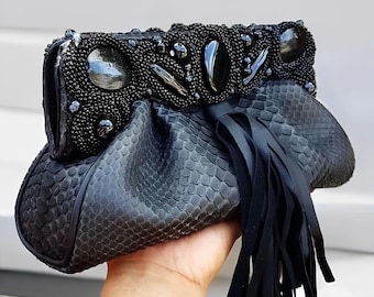 Roteli Python Snake Skin Clutch Handmade Bali Elegant and Exclusive,Snake Leather Bag,Real Snake Purse,Exotic Skin Bag,Python Leather