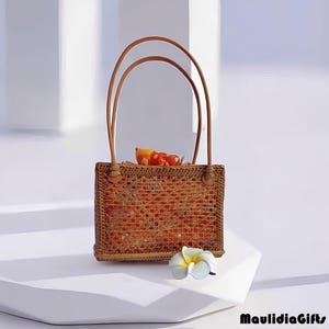 Schicke quadratische Karawang Rattan Tasche, Rattan Tasche, Boho Tasche, Etnic Tasche, Boho Tasche, Holztasche