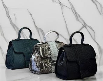 Trivea Authentic Exotic Python Leather Bag, Real Snake Purse, Exotic Skin Bag, Leather Bag, Python Leather