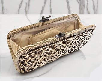 Awul Handwoven Clutch, borsa essenziale per le feste in rattan naturale, borsa in rattan, borsa boho, borsa etnica, borsa boho, borsa in legno