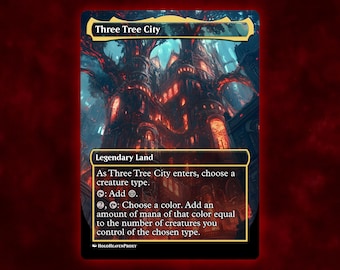 Three Tree City Land Anime Waifu Single Card Proxy Card Custom For EDH Commander Gift For Him/Her