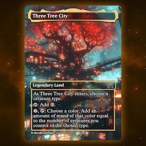 Three Tree City Land Anime Waifu Single Card Proxy Card Custom For EDH Commander Gift For Him/Her