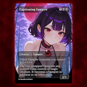 Cartão de Proxy de Anime Vampiro Cativante Waifu Único Personalizado para Comandante EDH, Presente para Ele/Ela