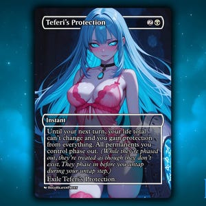 Teferi&#39;s Protection Anime Waifu Single Card Proxy Card Custom For EDH Commander Gift For Him/Her