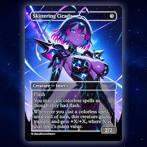 Skittering Cicada Anime Waifu Cartão Proxy Único Personalizado para Comandante EDH Presente para Ele/Ela