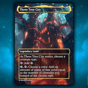 Three Tree City Land Anime Waifu Single Card Proxy Card Custom For EDH Commander Gift For Him/Her