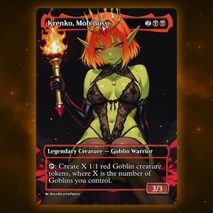 Krenko, Mob Boss V2 Anime Waifu Single Card Proxy Card Custom For EDH Commander Gift For Him/Her