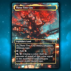Three Tree City Land Anime Waifu Single Card Proxy Card Custom For EDH Commander Gift For Him/Her