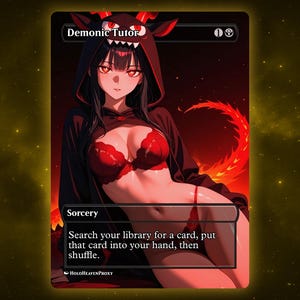 Demonic Tutor Anime Waifu Proxy Card: Custom EDH Commander Gift