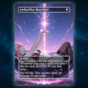 Aetherflux Reservoir Anime Waifu Single Card Proxy Card Custom For EDH Commander Gift For Him/Her