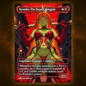 Krenko, Tin Street Kingpin Anime Waifu Single Card Proxy Card Custom For EDH Commander Gift For Him/Her