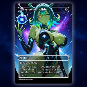 Cartão proxy de anime Waifu monolito Darksteel, cartão único personalizado para comandante EDH, presente para ele/ela