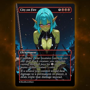 City on Fire Anime Waifu Einzelkarte Proxy-Karte Individuell für EDH Kommandant Geschenk für Sie / Ihn