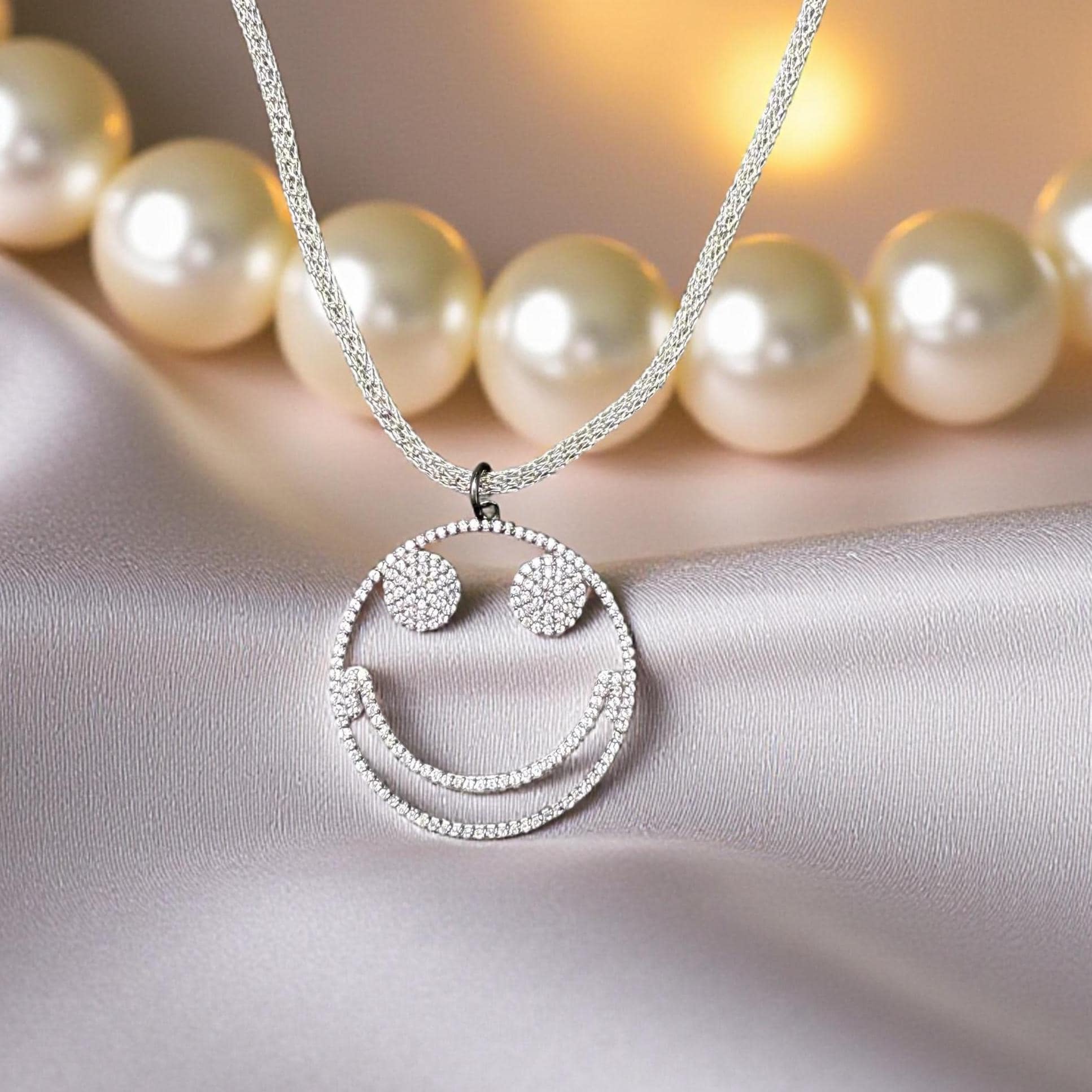 Smiley Face Pendant | Handmade Spiritual Necklace | Cz Sterling