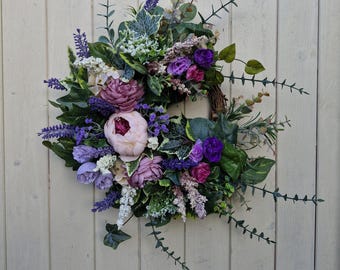 Couronne de porte semi-vintage artificielle florale et lierre toute l'année