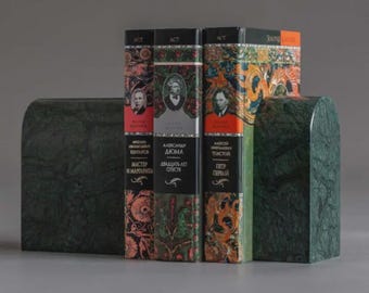 Handmade Green Marble Arch Bookends, Natural Stone Heavy Duty Office Decor