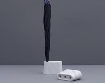 Handmade White Marble Umbrella Stand 3 Hole Entryway Organizer Holder Rack