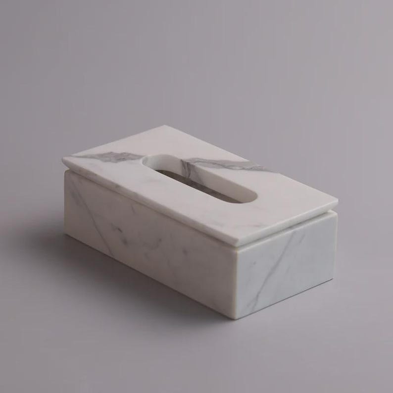 Handcrafted Statuario Marble Tissue Box