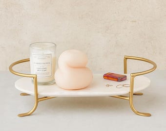 Luxury White Faux Marble Decorative Tray with Gold Handles – Elegant Vanity & Coffee Table Organizer