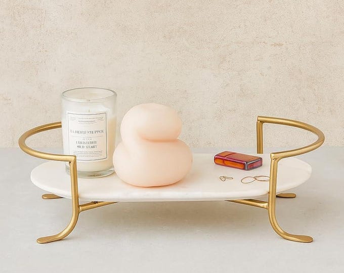 Featured listing image: Luxury White Faux Marble Decorative Tray with Gold Handles – Elegant Vanity & Coffee Table Organizer