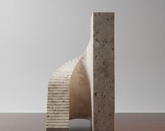 Escultura Espiral de Travertino Hecha a Mano, Arte Abstracto en Piedra, Acento Moderno para Mesa