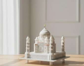 Réplica del Taj Mahal en Mármol Blanco – Decoración para el Hogar con Arte de Incrustación India Desmontable de 11 Piezas
