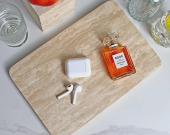 Travertine Stone Tray – Natural Marble Serving & Vanity Tray, Handcrafted Minimalist Organizer for Bathroom, Desk and Home Decor