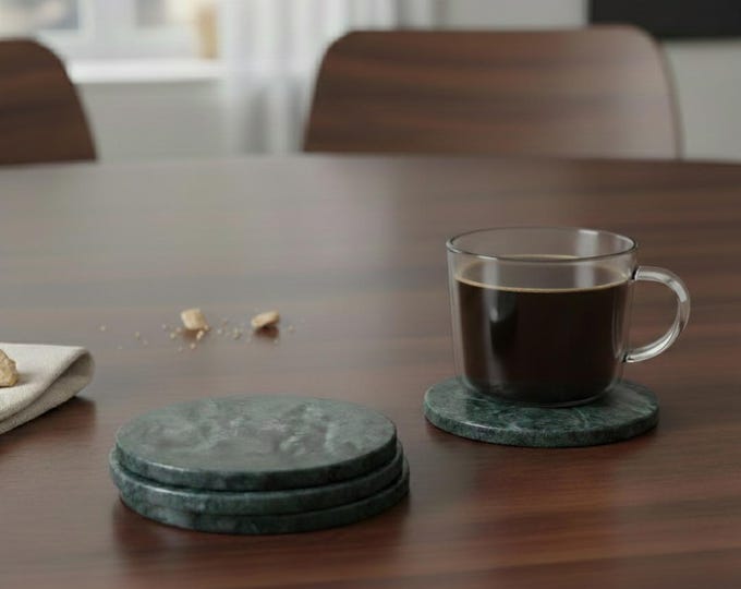Featured listing image: Handmade Green Marble Coaster Set | Vintage Elegant Drink Coasters