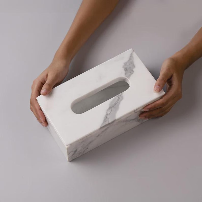Handcrafted Statuario Marble Tissue Box - Thumbnail 3