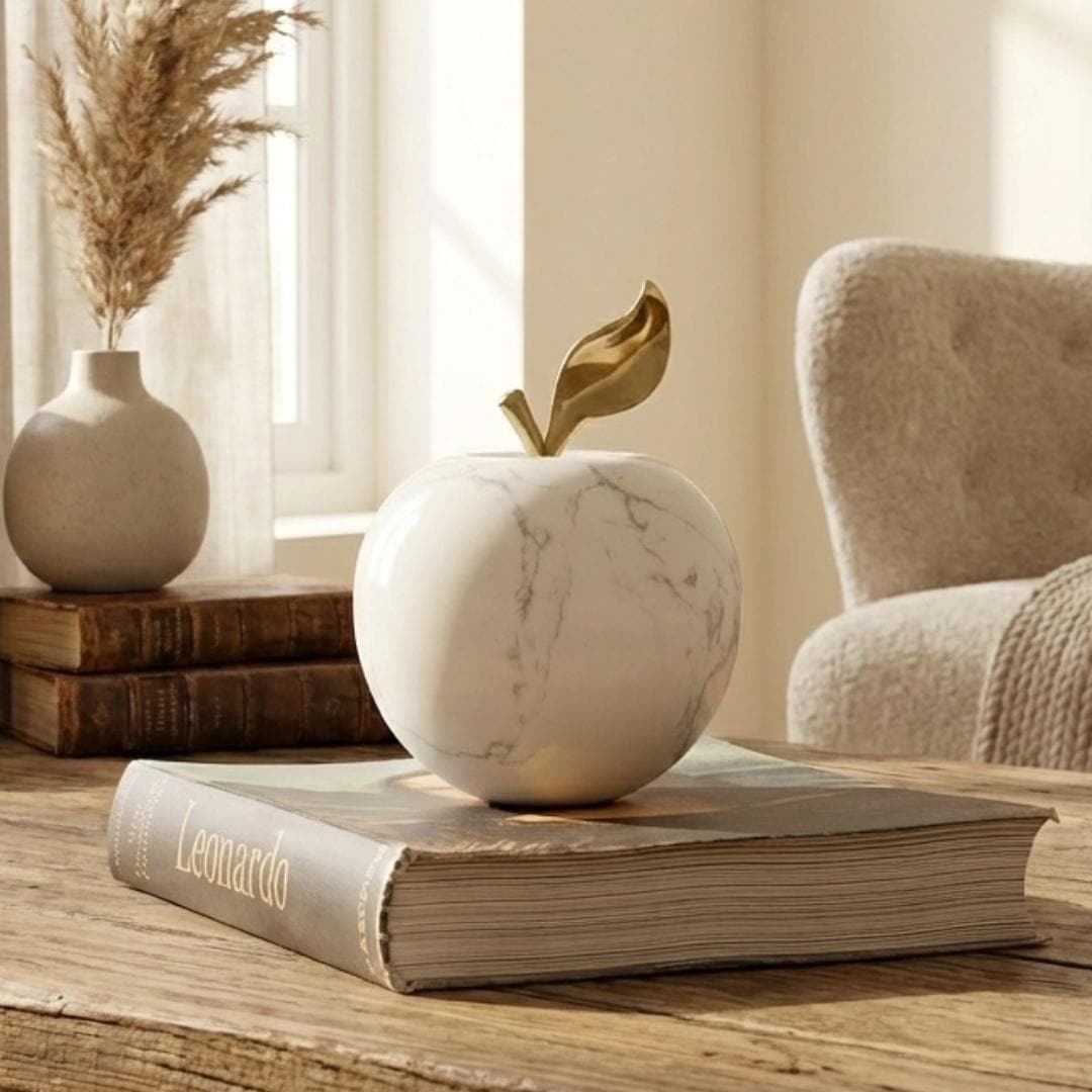 Large Marble Apple Decor Object – Luxury White Marble & Brass Accent ...
