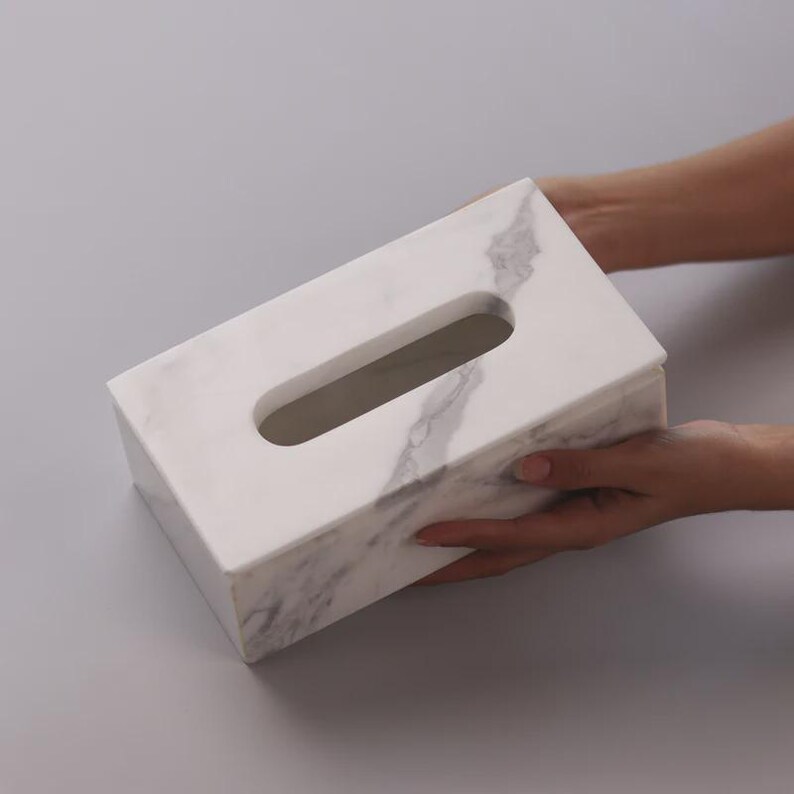 Handcrafted Statuario Marble Tissue Box - Thumbnail 5