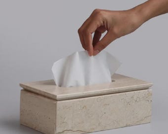 Beige Marble Tissue Box Holder – 9x5x3 Rectangular Stone Napkin Cover