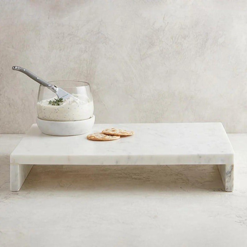 White marble rectangular tray for bathroom vanity and countertop decor