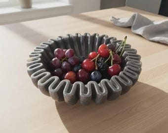 Black Marble Scalloped Urli Bowl, Decorative Flower Fruit Centerpiece